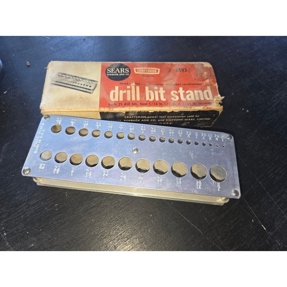 Vintage Craftsman Sears Roebuck Drill Bit Stand 9 6693 Aluminum Steel 29 Slots